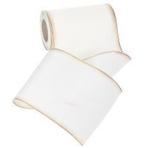 Produkt Biała wstążka do wieńca z mory ze złotym perłowym brzegiem, 175 mm - Elegancka wstążka do dekoracji i florystyki