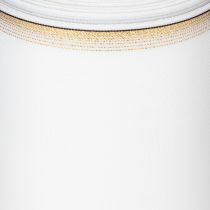 Produkt Biała wstążka do wieńca z mory ze złotym perłowym brzegiem, 175 mm - Elegancka wstążka do dekoracji i florystyki