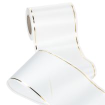 Produkt Biała wstążka do wieńca ze złotą krawędzią do druku komputerowego, wstążka satynowa, wodoodporna, 25 m x 125 mm