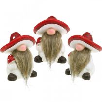 Deco Gnome Ceramiczny Kapelusz Grzybek Dekoracja Stołu Czerwony, Biały H10,5cm 3szt.