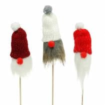 Naklejany elf z dzianinową czapką Czerwony, Biały, Szary 11-13cm L34-35,5cm 12szt.