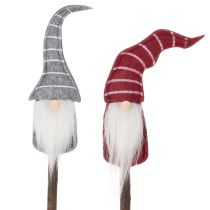 Produkt Dekoracyjna figurka krasnala w pasiastym kapeluszu na drewnianym kiju, 46 cm, 6 szt.
