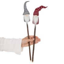 Produkt Dekoracyjna figurka krasnala w pasiastym kapeluszu na drewnianym kiju, 46 cm, 6 szt.
