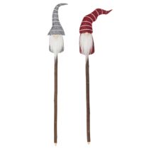 Produkt Dekoracyjna figurka krasnala w pasiastym kapeluszu na drewnianym kiju, 46 cm, 6 szt.