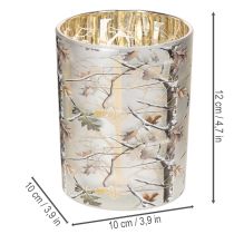 Produkt Szklana latarnia z motywem gałęzi, złote wnętrze, 12 cm