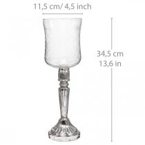 Latarnia szklana świeca szkło antyczne przezroczyste, srebrne Ø11,5cm W34,5cm