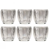 Produkt Szklany słój na świecę w kształcie latarni z rowkami przezroczysty Ø7cm 6 szt