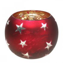 Lampion szklany tealight szklany z gwiazdami czerwony Ø12cm W9cm
