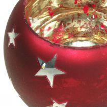 Lampion szklany tealight szklany z gwiazdami czerwony Ø12cm W9cm