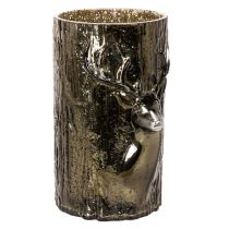 Produkt Szklany świecznik typu tealight z głową jelenia i reliefami drzew, zimowa dekoracja, 26 cm