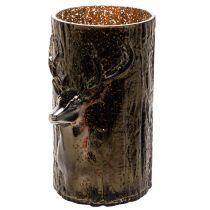 Produkt Szklany świecznik typu tealight z głową jelenia i reliefami drzew, zimowa dekoracja, 26 cm