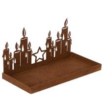 Produkt Metalowa latarnia ze szklanym wkładem, wykończenie z rdzawego metalu, dekoracyjny świecznik, 21,5 cm