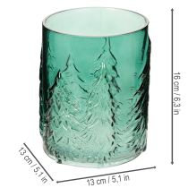 Produkt Szklany świecznik typu tealight z reliefem jodeł, dekoracja świąteczna, 16 cm