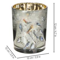 Produkt Świecznik z ptakami, wzór zimowy, błyszczący, 12 cm