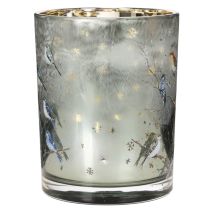 Produkt Świecznik z ptakami, wzór zimowy, błyszczący, 12 cm