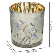 Produkt Szklany świecznik typu tealight z motywem ptaka i płatka śniegu, 8 cm, 2 sztuki
