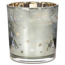 Produkt Szklany świecznik typu tealight z motywem ptaka i płatka śniegu, 8 cm, 2 sztuki