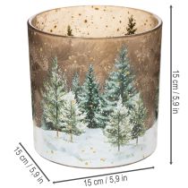Produkt Szklany świecznik typu tealight z motywem lasu jodłowego, zimowa dekoracja, 15 cm