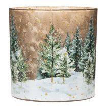 Produkt Szklany świecznik typu tealight z motywem lasu jodłowego, zimowa dekoracja, 15 cm