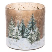 Produkt Szklany świecznik typu tealight z zimowym lasem w śniegu, dekoracja świąteczna, 20 cm