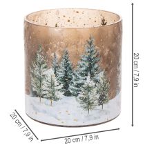 Produkt Szklany świecznik typu tealight z zimowym lasem w śniegu, dekoracja świąteczna, 20 cm