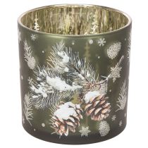 Produkt Szklany świecznik typu tealight z szyszkami i płatkami śniegu, 15 cm