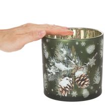 Produkt Szklany świecznik typu tealight z szyszkami i płatkami śniegu, 15 cm