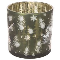 Produkt Szklany świecznik typu tealight z szyszkami i płatkami śniegu, 15 cm