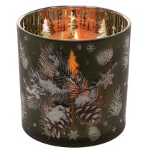 Produkt Szklany świecznik typu tealight z szyszkami i płatkami śniegu, 15 cm