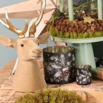 Produkt Szklany świecznik typu tealight z szyszkami i płatkami śniegu, 15 cm