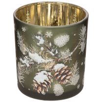 Produkt Szklany świecznik typu tealight z zimową gałązką jodły, 8 cm, 2 sztuki