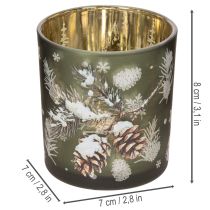 Produkt Szklany świecznik typu tealight z zimową gałązką jodły, 8 cm, 2 sztuki