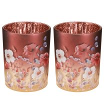 Produkt Dekoracyjna szklana latarnia z kwiatowym wzorem, elegancka ozdoba domu, 12,5 cm, 2 sztuki