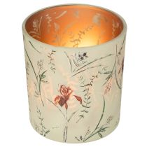 Produkt Dekoracyjny szklany lampion z motywem kwiatowym, stanowiący nastrojowy akcent w domu, 8 cm, 4 sztuki.