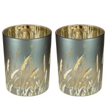 Produkt Elegancka dekoracyjna latarnia z motywem trawy, idealna do przytulnego wnętrza, 12,5 cm, 2 sztuki.