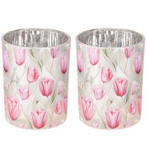 Produkt Elegancka latarenka z motywem tulipana do nastrojowej, wiosennej dekoracji, 12,5 cm, 2 sztuki.