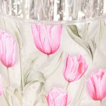 Produkt Dekoracyjny szklany lampion z motywem tulipana, wiosenny dodatek do domu, 8 cm, 4 sztuki.