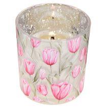Produkt Dekoracyjny szklany lampion z motywem tulipana, wiosenny dodatek do domu, 8 cm, 4 sztuki.