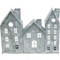 Produkt Dekoracja okienna Boże Narodzenie, latarnia, diorama seria domów, metalowa dekoracja srebrna shabby chic dł.20cm wys.20cm