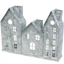 Produkt Dekoracja okienna Boże Narodzenie, latarnia, diorama seria domów, metalowa dekoracja srebrna shabby chic dł.20cm wys.20cm