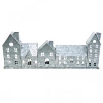 Produkt Domki szeregowe, metalowa dekoracja do oświetlenia, dekoracja adwentowa, latarenka srebrna dł. 52 cm wys. 20 cm