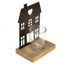 Produkt Latarnia metalowa czarna z drewnianą podstawą wys. 15cm 2szt