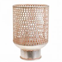 Latarnia metalowa świecznik szklana srebrno-różowa Ø18cm W27cm