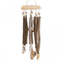 Drewniany dzwonek wietrzny, muszle dekoracja morska natura Ø14cm W40cm
