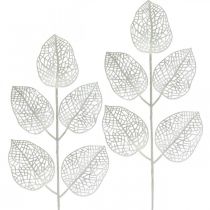 Ozdoba zimowa, liście dekoracyjne, sztuczna gałąź biały brokat L36cm 10szt
