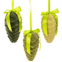 Produkt Dekoracyjne szyszki sosnowe do zawieszenia, szyszki flokowane ze wstążką i kokardą, 18 cm, 3 sztuki