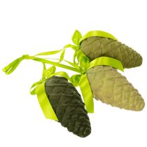 Produkt Dekoracyjne szyszki sosnowe do zawieszenia, szyszki flokowane ze wstążką i kokardą, 18 cm, 3 sztuki