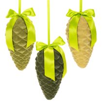 Produkt Sztuczne zawieszki w kształcie szyszek z wstążką prezentową i kokardą, 23 cm, 3 sztuki