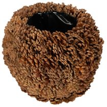 Produkt Dekoracyjna donica z szyszkami sosnowymi, naturalny wygląd, 27 cm. Okrągła donica w kształcie szyszki sosnowej, w kolorze naturalnego brązu, wykonana z szyszek sosnowych, 27 cm x 22 cm.