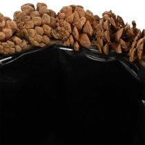Produkt Dekoracyjna donica z szyszkami sosnowymi, naturalny wygląd, 27 cm. Okrągła donica w kształcie szyszki sosnowej, w kolorze naturalnego brązu, wykonana z szyszek sosnowych, 27 cm x 22 cm.